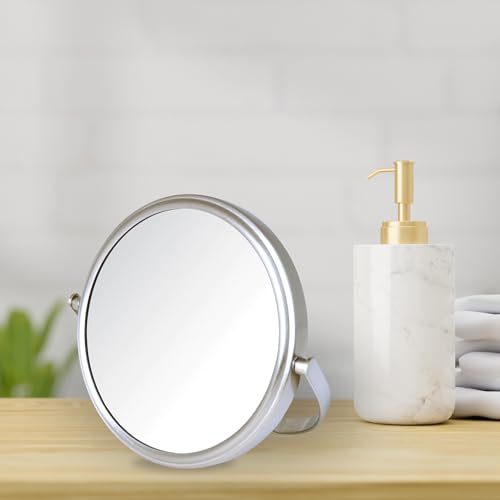 Model's Choice Two-Sided Tabletop Makeup Mirror - Makeup Mirror with 5X Magnification & Swivel Design - Portable 5.5-Inch Diameter Mirror in Nickel Finish - Model MC109N - Image 2
