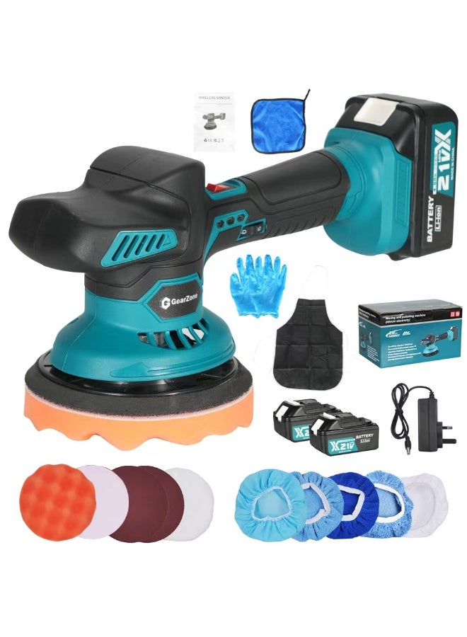 جيرزون جهاز تلميع السيارات اللاسلكي من جير زون، طقم تلميع السيارات مع بطاريات 21 فولت، 2 × 4.0 أمبير/ساعة، تلميع مداري لامركزي مع 8 سرعات متغيرة تصل إلى 5500 دورة في الدقيقة، لتنظيف السيارة/إزالة الخدوش - أزرق - Image 1