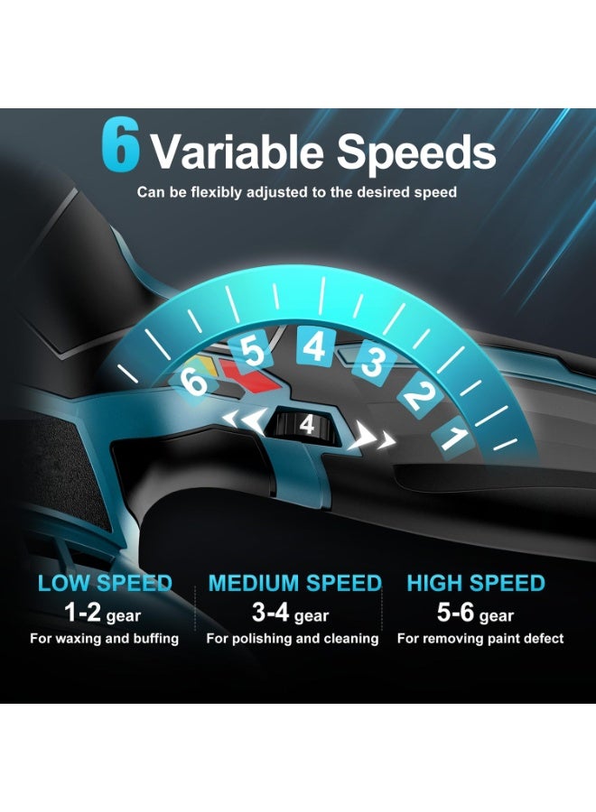جيرزون جهاز تلميع السيارات اللاسلكي من جير زون، طقم تلميع السيارات مع بطاريات 21 فولت، 2 × 4.0 أمبير/ساعة، تلميع مداري لامركزي مع 8 سرعات متغيرة تصل إلى 5500 دورة في الدقيقة، لتنظيف السيارة/إزالة الخدوش - أزرق - Image 5