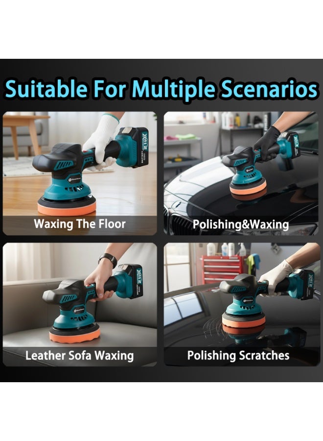 جيرزون جهاز تلميع السيارات اللاسلكي من جير زون، طقم تلميع السيارات مع بطاريات 21 فولت، 2 × 4.0 أمبير/ساعة، تلميع مداري لامركزي مع 8 سرعات متغيرة تصل إلى 5500 دورة في الدقيقة، لتنظيف السيارة/إزالة الخدوش - أزرق - Image 3