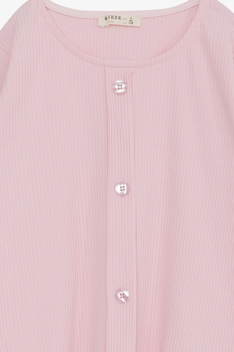 Breeze Girls Long Sleeved T-Shirt Powder with Button Accessories (8-14 Years)