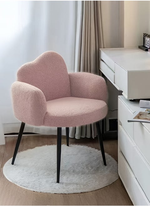 Boucle Fabric Chair with Arms, Comfortable Backrest and Metal Legs, Makeup Chair for Dressing Table, Chair for Living Room, Bedroom and Office - Pink