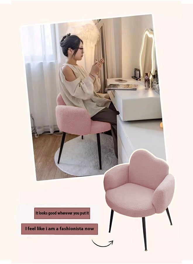 Boucle Fabric Chair with Arms, Comfortable Backrest and Metal Legs, Makeup Chair for Dressing Table, Chair for Living Room, Bedroom and Office - Pink