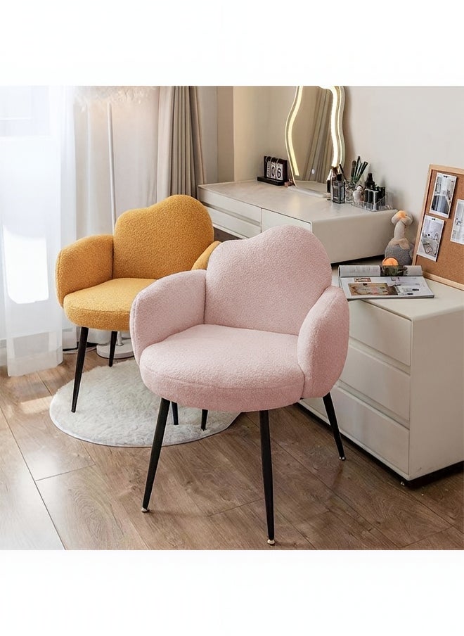 Boucle Fabric Chair with Arms, Comfortable Backrest and Metal Legs, Makeup Chair for Dressing Table, Chair for Living Room, Bedroom and Office - Pink