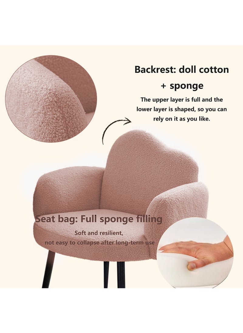 Boucle Fabric Chair with Arms, Comfortable Backrest and Metal Legs, Makeup Chair for Dressing Table, Chair for Living Room, Bedroom and Office - Pink