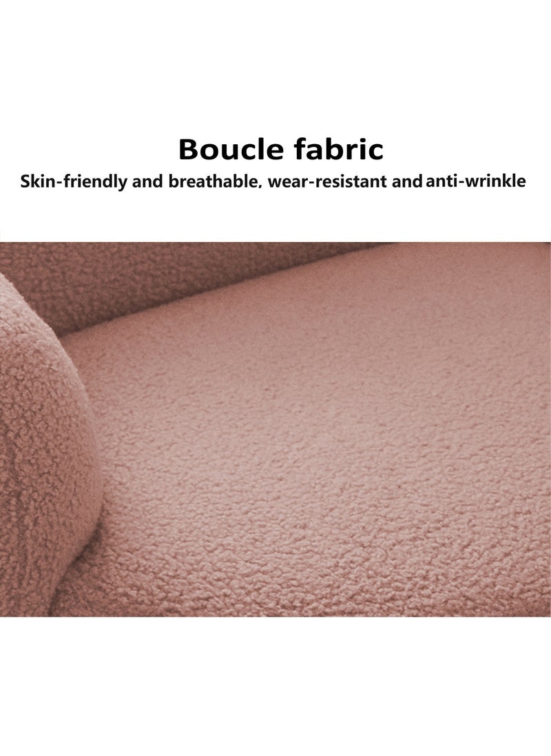 Boucle Fabric Chair with Arms, Comfortable Backrest and Metal Legs, Makeup Chair for Dressing Table, Chair for Living Room, Bedroom and Office - Pink