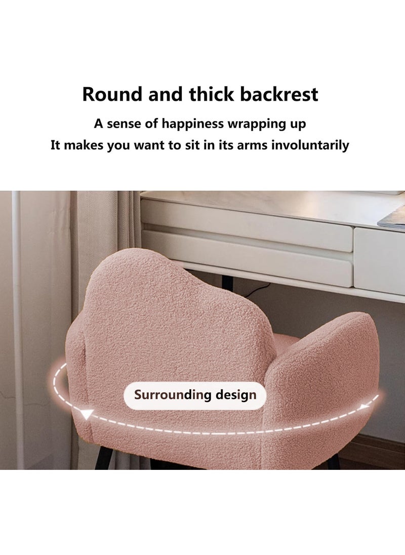 Boucle Fabric Chair with Arms, Comfortable Backrest and Metal Legs, Makeup Chair for Dressing Table, Chair for Living Room, Bedroom and Office - Pink