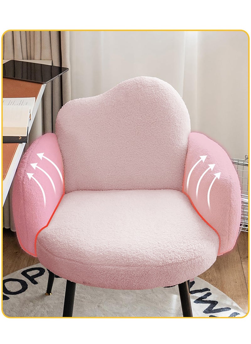 Boucle Fabric Chair with Arms, Comfortable Backrest and Metal Legs, Makeup Chair for Dressing Table, Chair for Living Room, Bedroom and Office - Pink
