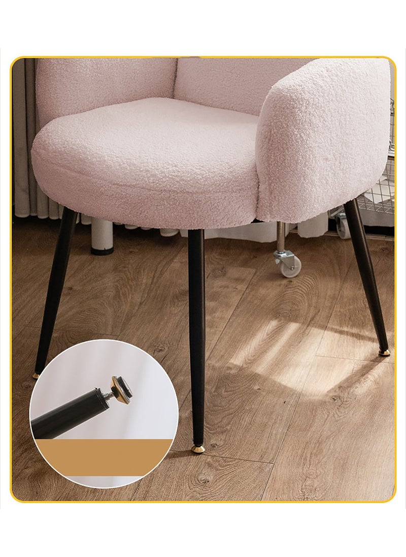Boucle Fabric Chair with Arms, Comfortable Backrest and Metal Legs, Makeup Chair for Dressing Table, Chair for Living Room, Bedroom and Office - Pink