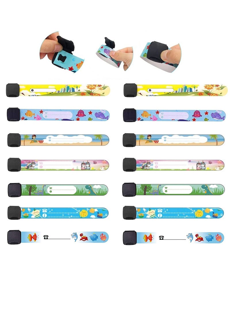SYOSI 14 Pieces Child Safety ID Wristband Cartoon Pattern Adjustable Waterproof Bracelet Reusable Boys and Girls Outdoor Activities Anti-Lost Identification Bracelet Information Band - Image 1
