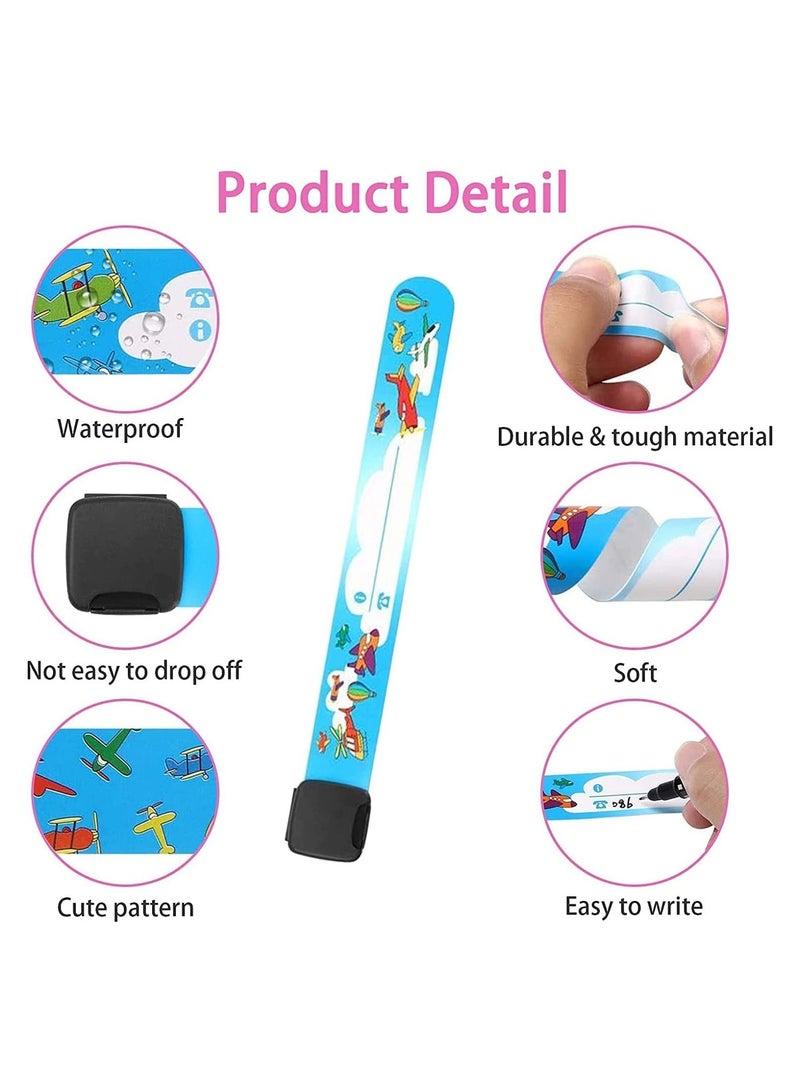 SYOSI 14 Pieces Child Safety ID Wristband Cartoon Pattern Adjustable Waterproof Bracelet Reusable Boys and Girls Outdoor Activities Anti-Lost Identification Bracelet Information Band - Image 2