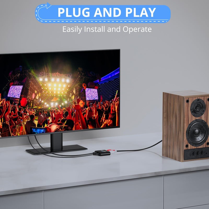 CAMWAY محول الصوت الرقمي إلى التناظري CAMWAY، 192 كيلو هرتز بصري إلى RCA، بصري إلى 3.5 مم DAC، محول صوت SPDIF/Toslink لتلفزيونات HDTV، وأجهزة DVD، وأجهزة Blu-Ray، وأجهزة الألعاب إلى 3.5 مم/RCA، توصيل وتشغيل - Image 4