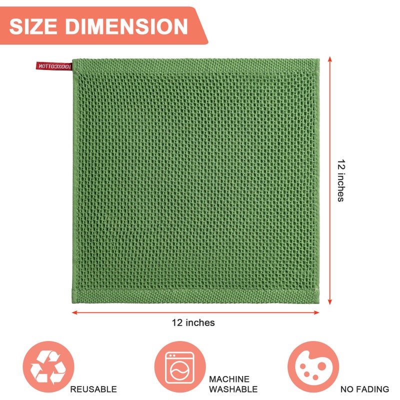 BOOMIBOO 6-Pack Kitchen Dish Cloths, 100% Cotton Waffle Weave, Ultra Soft Absorbent, Quick Drying Dish Towels, 12x12 Inches,Grass Green - Image 2
