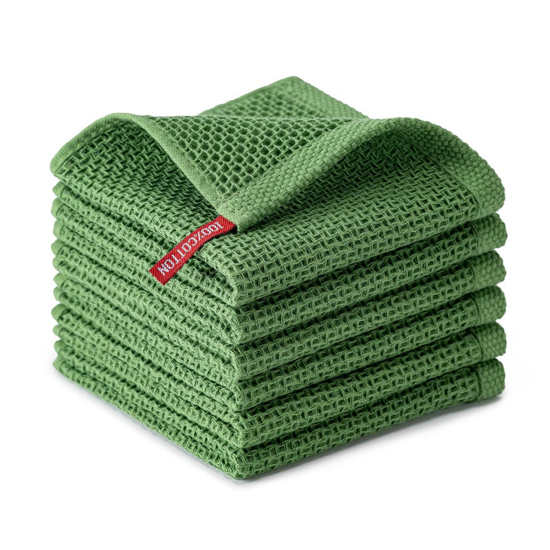BOOMIBOO 6-Pack Kitchen Dish Cloths, 100% Cotton Waffle Weave, Ultra Soft Absorbent, Quick Drying Dish Towels, 12x12 Inches,Grass Green - Image 1