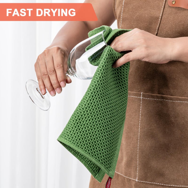 BOOMIBOO 6-Pack Kitchen Dish Cloths, 100% Cotton Waffle Weave, Ultra Soft Absorbent, Quick Drying Dish Towels, 12x12 Inches,Grass Green - Image 4