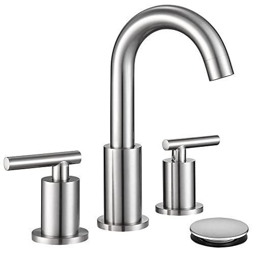 ChiLDano Widespread Bathroom Faucet with Sink Drain and Supply Hose, Brushed Nickel 3 Hole Faucet for Bathroom Sink, ChiLDano Satin Nickel 2 Handle Bathroom Faucet CH2183BN - Image 1