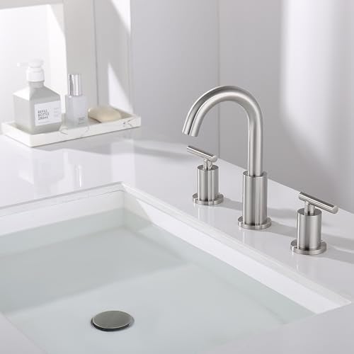 ChiLDano Widespread Bathroom Faucet with Sink Drain and Supply Hose, Brushed Nickel 3 Hole Faucet for Bathroom Sink, ChiLDano Satin Nickel 2 Handle Bathroom Faucet CH2183BN - Image 5