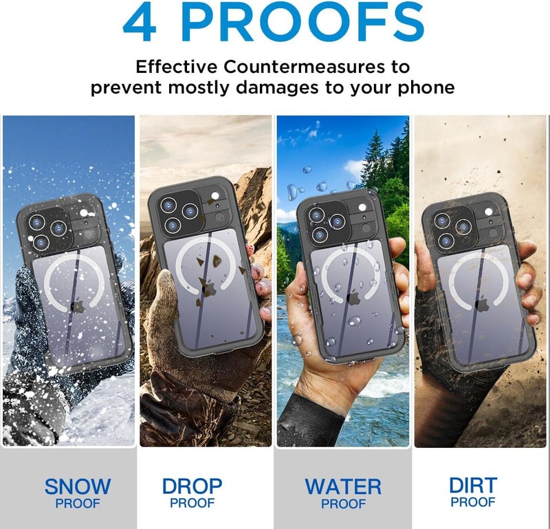ايه اي كيس غطاء المضاد للماء لهاتف iPhone 17 Pro مع دعم MagSafe، مقاوم للماء والثلوج/الغبار/الصدمات، معتمد IP68، حماية كاملة للجسم 360 درجة، محكم الإغلاق تحت الماء لهاتف iPhone 17 Pro_2. - Image 4