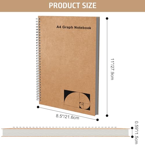 Mousbull A4 Graph Paper Notebook, 2 Pack Large Spiral Grid Notebook, 200 Pages 100gsm Thick 5mm Square Paper Quad Notebook for Engineering, Math, Taking Notes, Drawing - Kraft Brown Cover, 8.5" x 11" - Image 3