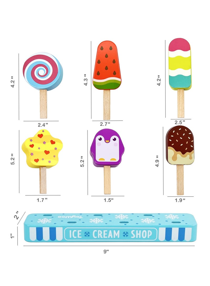 Zikra Wooden Ice Cream Toy for Kids, Toddler Pretend Play Food Ice Lolly Pops Set, Preschool Educational Toys and Gifts for Kids Age 3 4 5 6 Years Old - Image 2