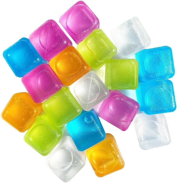 CELLEBII CELLEBII Square Shaped Ice Cubes Plastic Reusable Ice Cube Picnic Keep Drink Cool Physical Cooling Bar Tool Multicolour Pack of 20 - Image 1