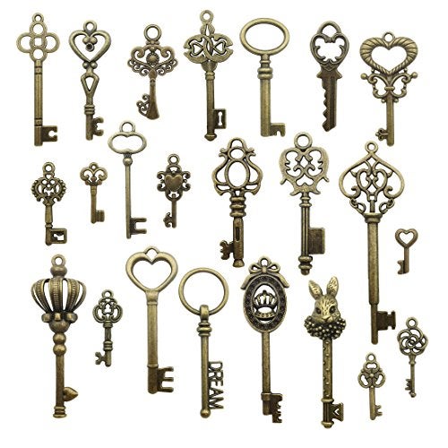 Youdiyla Vintage Skeleton Key in Antique Bronze Style  Set of 46pcs HM107