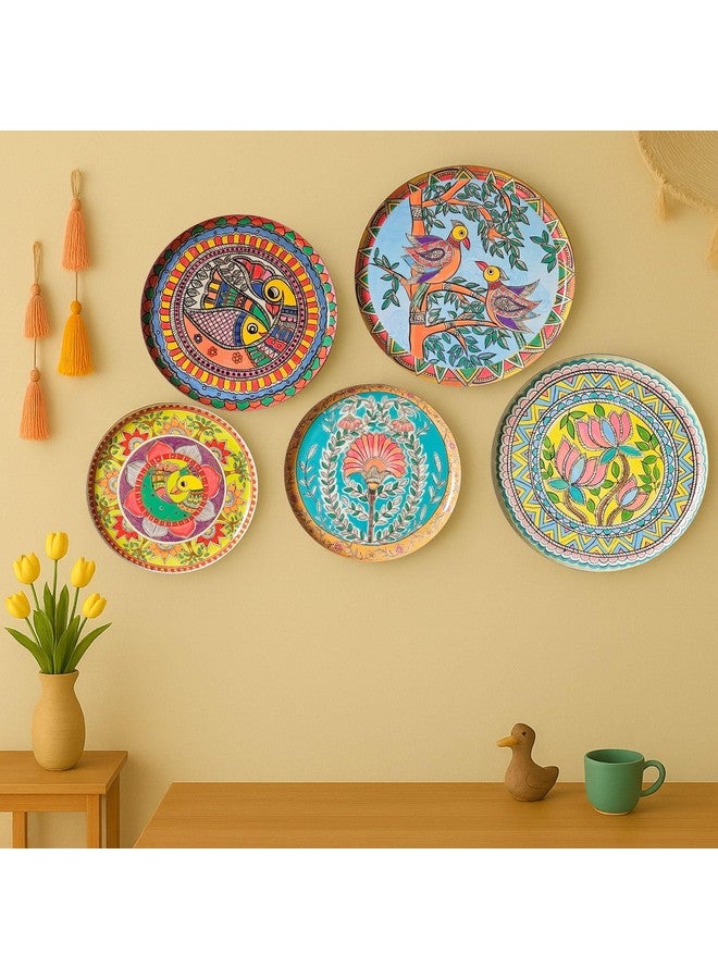 RITUALISTIC Madhubani Wall plate for home decoration | Wall decor items for living room | Metal Wall décor |Gift items for unisex | wall art | wall showpiece| Home Décor Gift Items | Set of 5 plates - Image 1