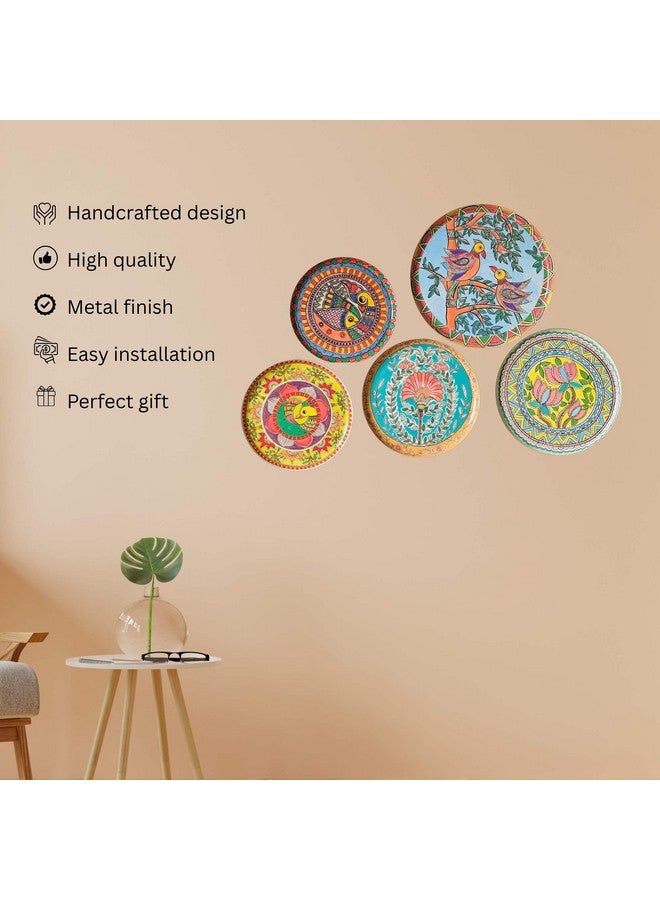 RITUALISTIC Madhubani Wall plate for home decoration | Wall decor items for living room | Metal Wall décor |Gift items for unisex | wall art | wall showpiece| Home Décor Gift Items | Set of 5 plates - Image 2