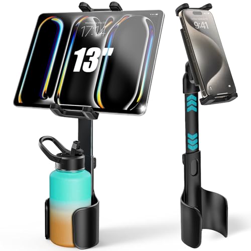 Kolasels Car Cup Holder Tablet Mount [Fit Round & Square Cup Holders] ipad Cup Holder Mount for Truck, Tesla with Metal Telescopic Arm, Cupholder Tablet Holder for 4-13" iPad Pro Air, Z Fold, iPhone - Image 1