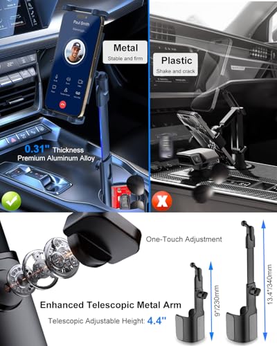Kolasels Car Cup Holder Tablet Mount [Fit Round & Square Cup Holders] ipad Cup Holder Mount for Truck, Tesla with Metal Telescopic Arm, Cupholder Tablet Holder for 4-13" iPad Pro Air, Z Fold, iPhone - Image 3