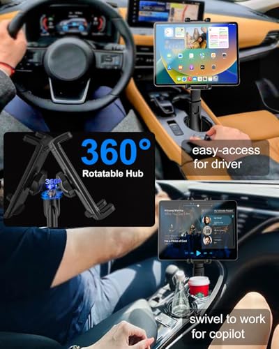 Kolasels Car Cup Holder Tablet Mount [Fit Round & Square Cup Holders] ipad Cup Holder Mount for Truck, Tesla with Metal Telescopic Arm, Cupholder Tablet Holder for 4-13" iPad Pro Air, Z Fold, iPhone - Image 4