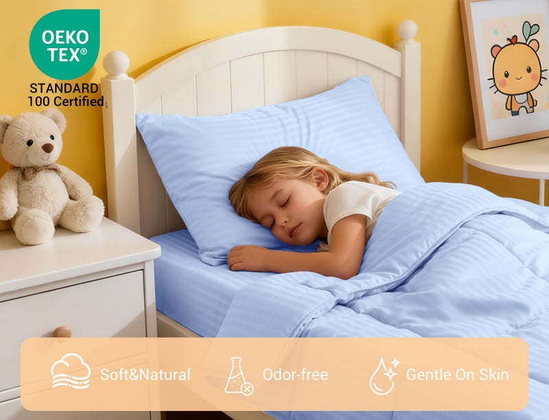 ZPECC Toddler Bedding Set - 4 Piece Hypoallergenic Baby Crib Bedding Set for Boys and Girls, Includes Toddler Comforter, Flat Sheet, Fitted Sheet and Pillowcase, Baby Blue - Image 4