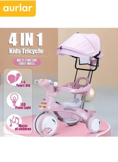 4 in 1 Kids Tricycle – Adjustable Push Handle & Sun Canopy, Safety Fence, Parental Control & Music – Perfect Baby & Toddler Ride-On Toy, Bicycle for Kids, Ages 1-6 (Pink) - pzsku/Z175EDA210C388549E198Z/45/_/1731999318/874898d6-0b4a-4192-9c14-52b1a9f8babd