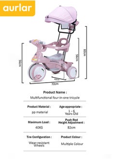 4 in 1 Kids Tricycle – Adjustable Push Handle & Sun Canopy, Safety Fence, Parental Control & Music – Perfect Baby & Toddler Ride-On Toy, Bicycle for Kids, Ages 1-6 (Pink) - pzsku/Z175EDA210C388549E198Z/45/_/1731999320/b7398e73-e28c-4e70-bd50-e75e3448471a