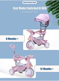 4 in 1 Kids Tricycle – Adjustable Push Handle & Sun Canopy, Safety Fence, Parental Control & Music – Perfect Baby & Toddler Ride-On Toy, Bicycle for Kids, Ages 1-6 (Pink) - pzsku/Z175EDA210C388549E198Z/45/_/1731999351/2de680b1-990a-4314-a1bd-9f10bb521135