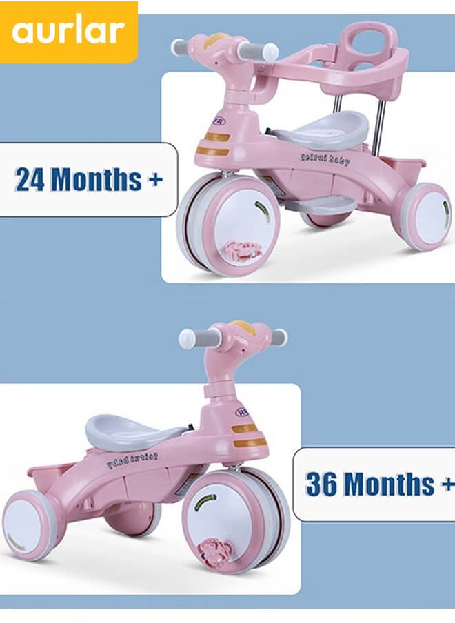 Aurlar - 4 in 1 Kids Tricycle – Adjustable Push Handle & Sun Canopy, Safety Fence, Parental Control & Music – Perfect Baby & Toddler Ride-On Toy, Bicycle for Kids, Ages 1-6 (Pink) - Image 1