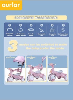 4 in 1 Kids Tricycle – Adjustable Push Handle & Sun Canopy, Safety Fence, Parental Control & Music – Perfect Baby & Toddler Ride-On Toy, Bicycle for Kids, Ages 1-6 (Pink) - pzsku/Z175EDA210C388549E198Z/45/_/1731999390/edf7eb39-b3d1-428c-b944-e4553de080c7