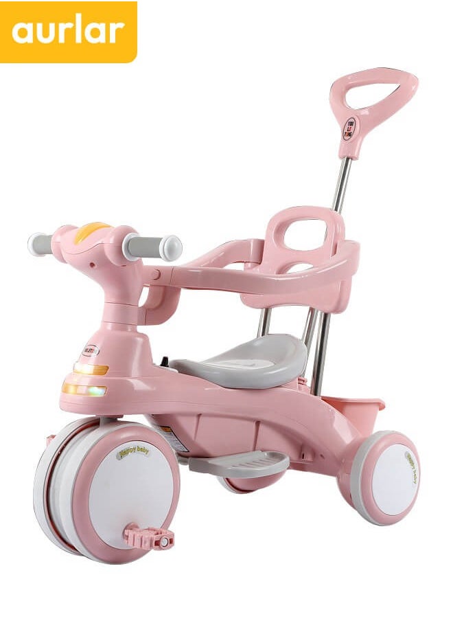 Aurlar - 4 in 1 Kids Tricycle – Adjustable Push Handle & Sun Canopy, Safety Fence, Parental Control & Music – Perfect Baby & Toddler Ride-On Toy, Bicycle for Kids, Ages 1-6 (Pink) - Image 1
