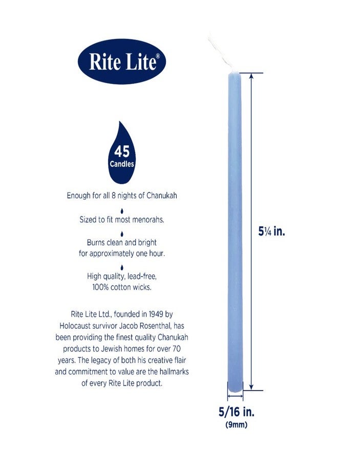 Rite Lite Judaica Chanukah Candles Set -- 45 Deluxe Frosted Blue and White Hanukkah Candles for Menorah - Image 3