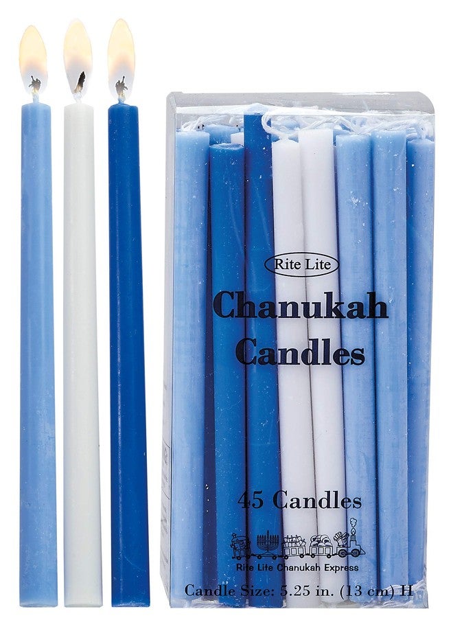 Rite Lite Judaica Chanukah Candles Set -- 45 Deluxe Frosted Blue and White Hanukkah Candles for Menorah - Image 1