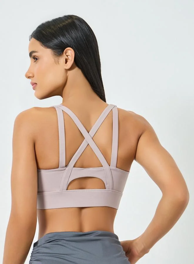 Styli Active  Pink Front Zip-Up Cross Back Sports Bra - High Support for Women | Best Price UAE
