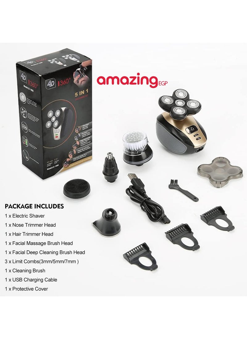 amazing.EGP - THE PACK Electric Razor for Men, 5 in 1 | Amazing.EGP | Rechargeable Wet & Dry Rotary Shaver | | Cordless Grooming Kit with Beard, Nose, Ear, Body, Facial Cleansing Brush - Image 1