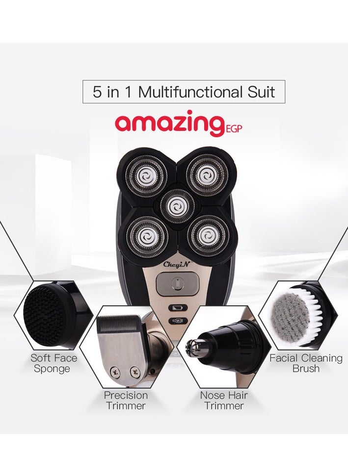 amazing.EGP - THE PACK Electric Razor for Men, 5 in 1 | Amazing.EGP | Rechargeable Wet & Dry Rotary Shaver | | Cordless Grooming Kit with Beard, Nose, Ear, Body, Facial Cleansing Brush - Image 1