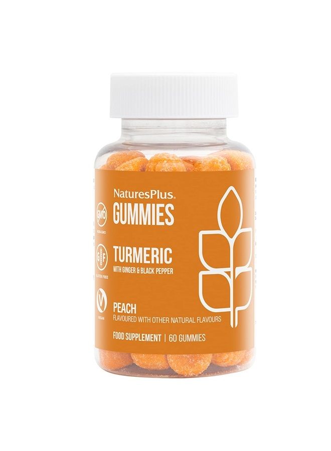 Nature's Plus NaturesPlus Gummies Turmeric Curcumin - 60 Gummies, Peach - Supports Joint, Digestive & Cardiovascular Health - Vegan, Gluten Free, Non-GMO - 30 Servings - Image 1