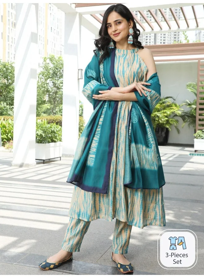 AKS AKS Couture Abstract Printed Halter Neck Regular Kurta with Trousers & With Dupatta