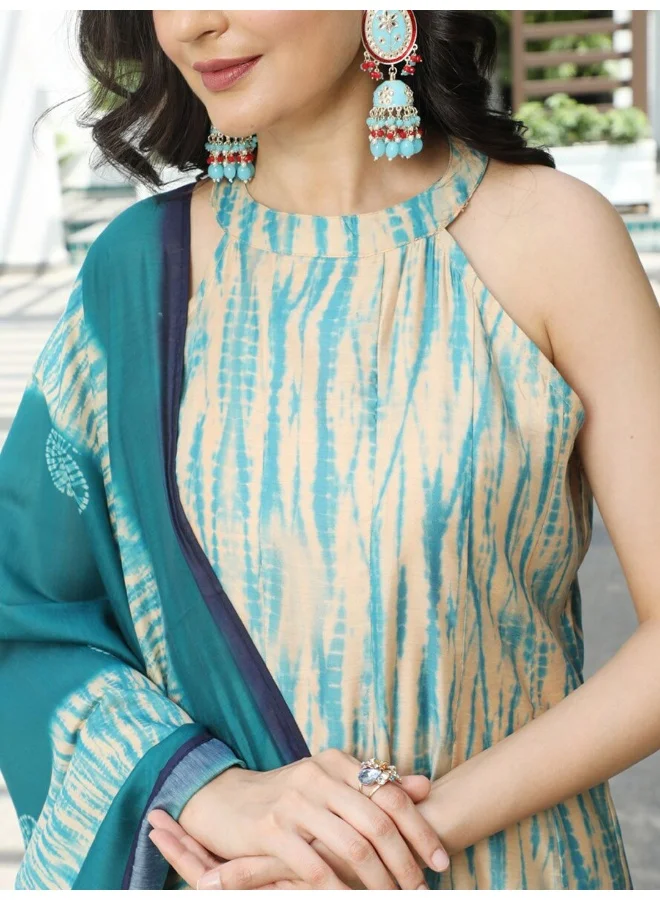 AKS AKS Couture Abstract Printed Halter Neck Regular Kurta with Trousers & With Dupatta