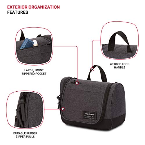 SWISSGEAR حقيبة أدوات التجميل من سويس جير، حقيبة سفر كبيرة للرجال والنساء، منظمة سفر لأدوات الحمام، الصالة الرياضية، وأدوات الاستحمام، رمادي هيثير - Image 3