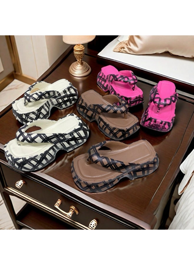 Trendy Brand Paris Summer Leopard Print Dot Fashion Style All-match Thick Bottom Beach High Heel 8.5cm Flip-flops For Women