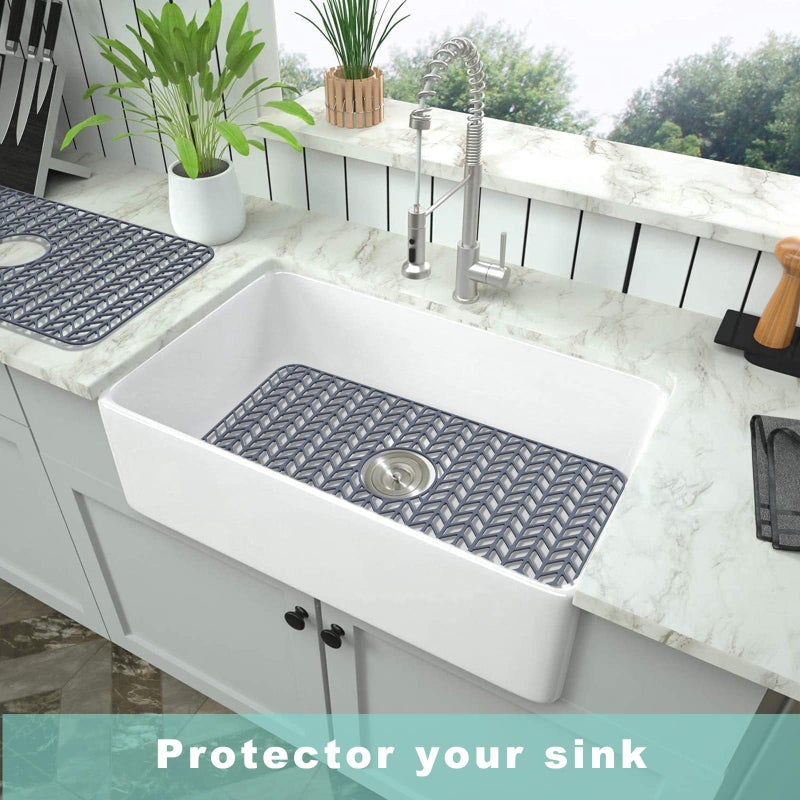 AWOKE Sink Protectors for Kitchen Sink - 26"x 14" Sink Mat - Heat-resistant Easy-clean Silicone Sink Mat - for Protection of Stainless Steel Sink - with Center Drain (Grey),Kitchen Sink Accessories - Image 4