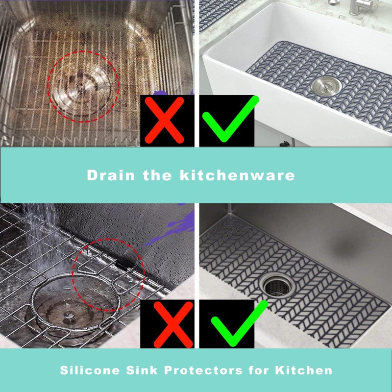 AWOKE Sink Protectors for Kitchen Sink - 26"x 14" Sink Mat - Heat-resistant Easy-clean Silicone Sink Mat - for Protection of Stainless Steel Sink - with Center Drain (Grey),Kitchen Sink Accessories - Image 5